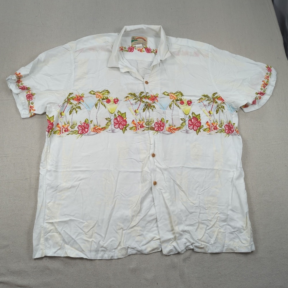 Paradise Found Shirt Mens 3XL White Floral Martini Hawiian Beachy